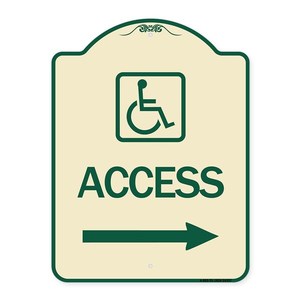 Access W/ Updated Isaand Right Arrow Heavy-Gauge Aluminum Architectural Sign, 24" H, TG-1824-24357